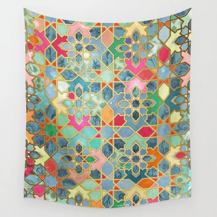 

Gilt Glory Colorful Moroccan Mosaic Tapestry Wall Hanging Boho Decor Cloth Tapestries Psychedelic Tapestry Mandala Wall Carpet