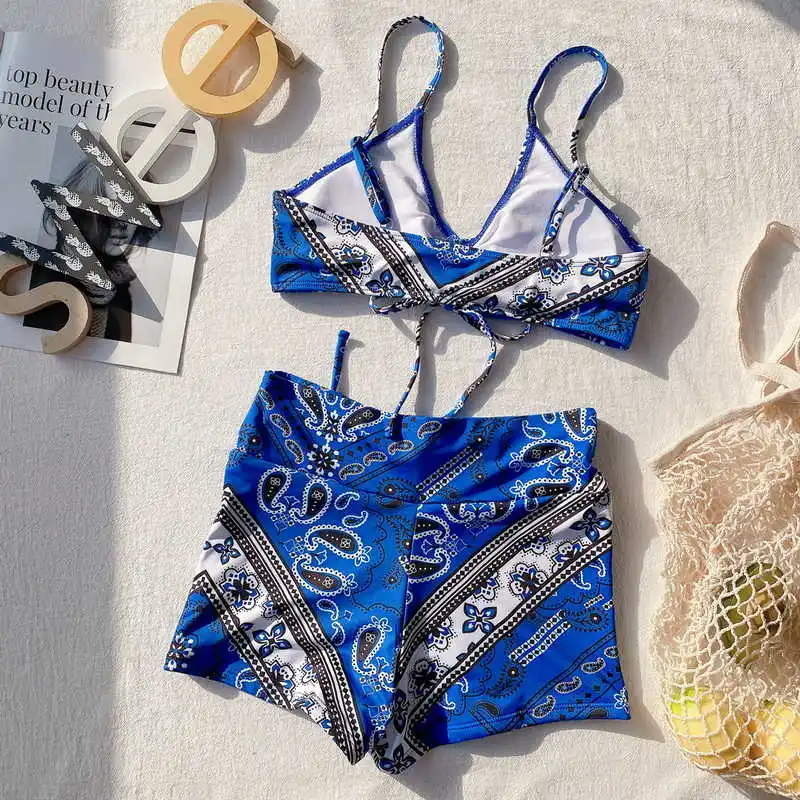 

Waist high bikini print swimsuit set 2021 2 bathing pieces push up bikini Brazilian