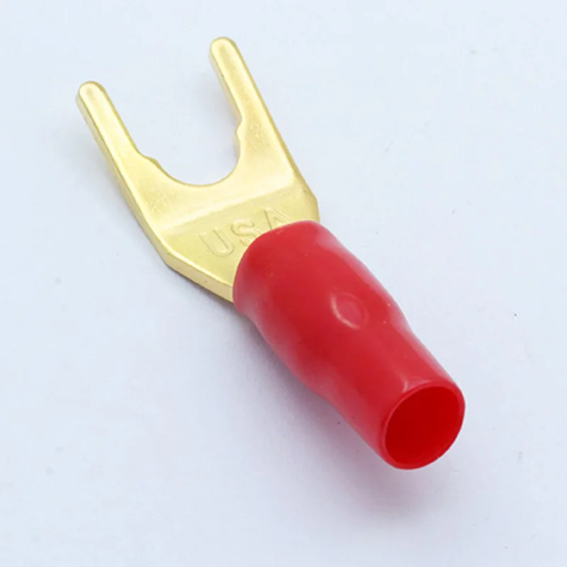 

100pcs/lot Y/U Spade Banana Plug Wire Connector Gold Plated Speaker Banana Plug Adapter Fork Spade Audio Connector