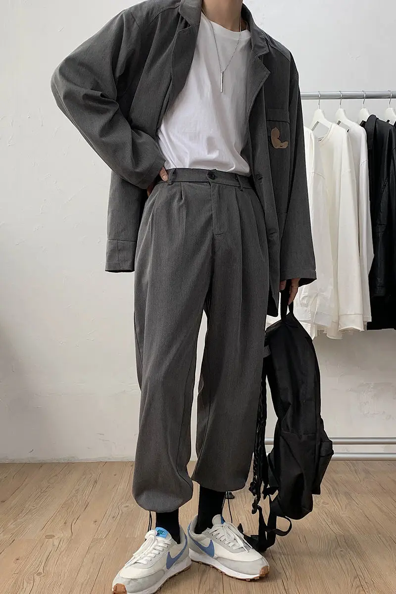 

2020 spring and autumn new fashion men's loose large size Korean fashion casual single-breasted suit + pants black/grey