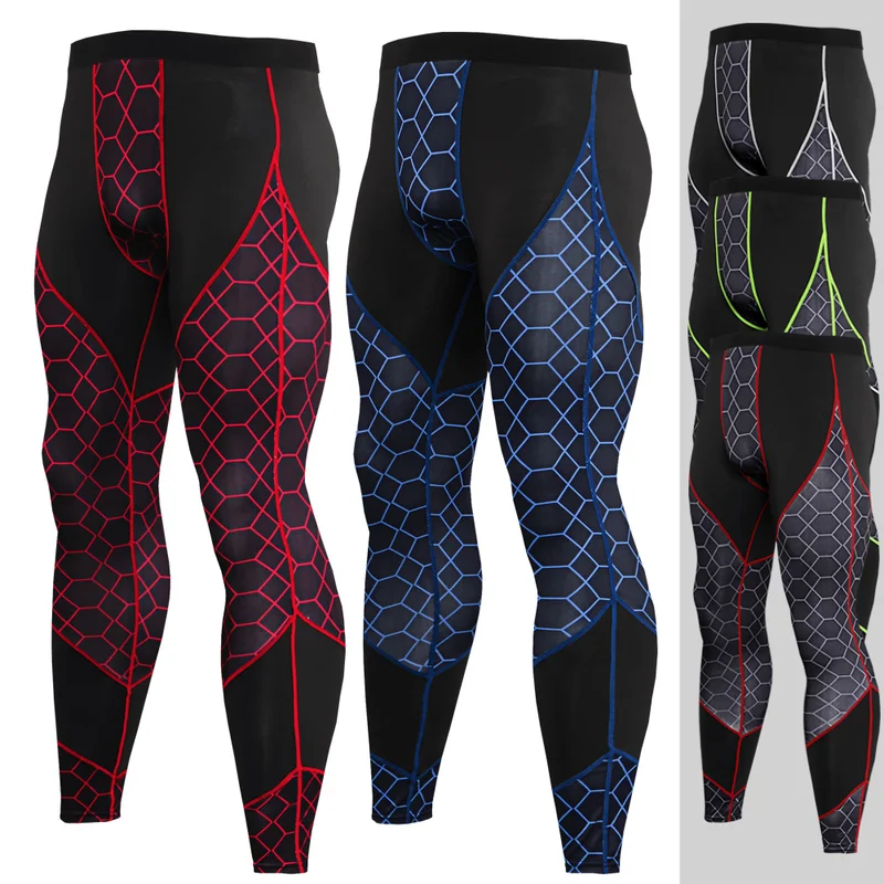 Мужские штаны для фитнеса с принтом лоскутные тренировочные бега эластичные