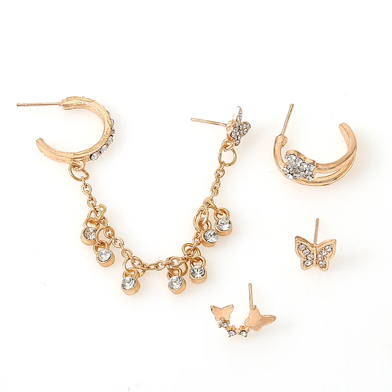 

2021 Fashion Butterfly Clip Earrings Ear Hook Alloy Rhinestone Ear Clips Double Pierced Earring Earrings Women Girls Jewelry Set