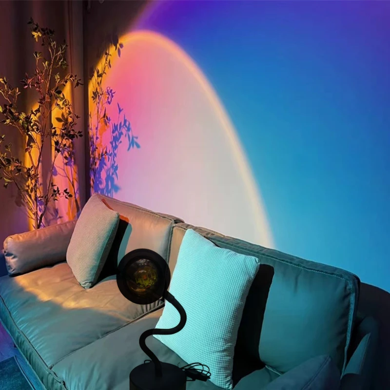 

Sunset Projector Light Red Sun USB Lamp LRainbow Atmosphere Led Night Lights for Bedroom Coffe Store Background Wall Decoration