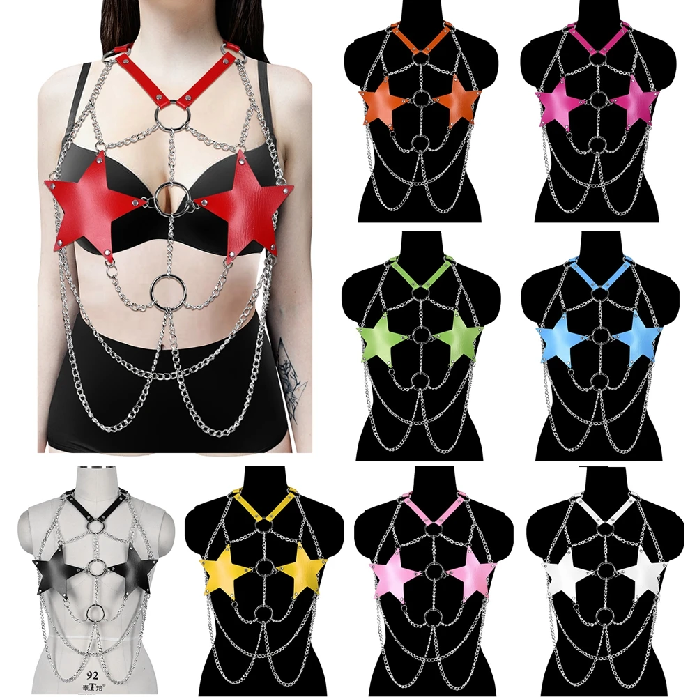 

Соблазнительная портупея для косплея в стиле Харадзюку, модный боди-пояс, комплект белья из искусственной кожи, бандаж, танцевальная одежда, бюстгальтер, Бралетт в клетку, подвязки