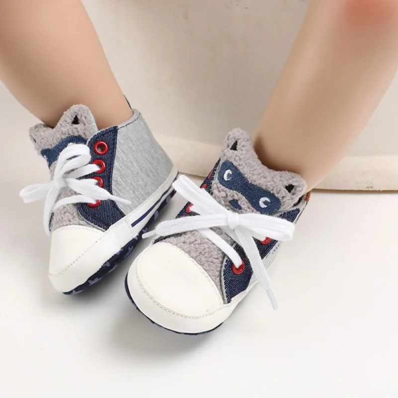 

Spring Autumn Baby Shoes for Boys Cartoon Bear Fox Head Cotton Cloth First Walker Anti-slip Soft Sole Toddler Sneakers
