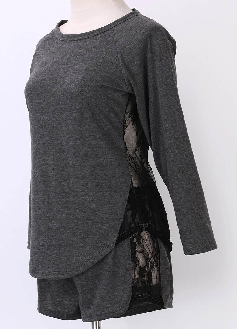 

Womens Casual Loose long Sleeve Lace Blouse Tops+ hot sexy Short Pants 2Pcs Sleepwear Pajamas Set