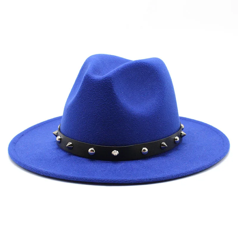 

British Classic Rivet Belt Buckle Jazz Hat Autumn Winter Woolen Top Hat Men Women Fashion Flat Brim Outdoor Travel Gentleman Cap