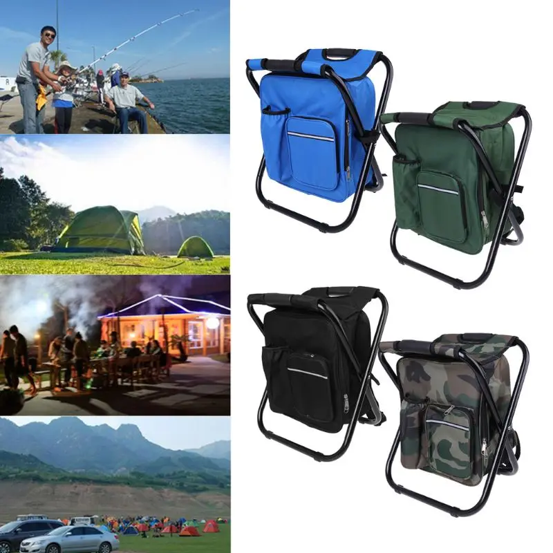 

E7CC Backpack Cooler Chair - Compact Portable Folding Stool - Perfect for Outdoor Events, Picnic, Travel, Hiking, Camping, &