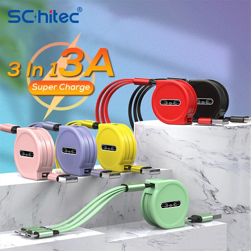 

3 в 1 USB зарядный кабель для iPhone 12 Micro USB Тип C, выдвижной портативный зарядный кабель для iPhone X 8 Samsung S9 120 см