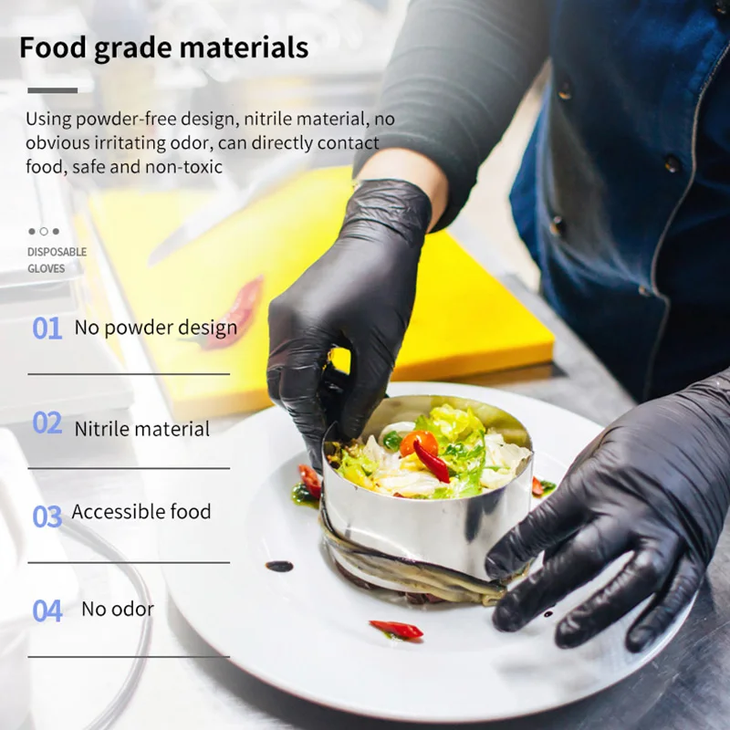 Черные одноразовые нитриловые перчатки 100 шт. для бытовой уборки промышленной