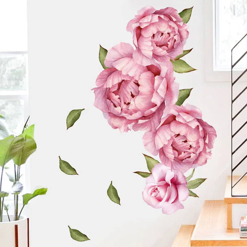 

One Piece Pink Peony Flowers Wall Stickers For Kids Room LivingRoom Bedroom Home Decoration Wall Decal Home Decor Floral