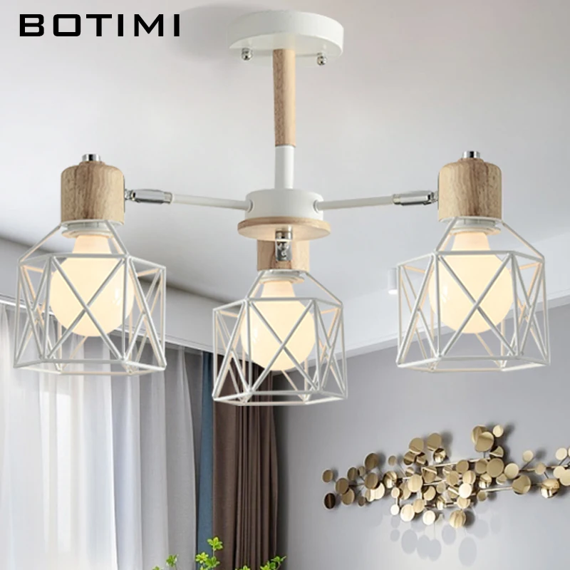Деревянная люстра BOTIMI Lustre Железный Абажур для гостиной светодиодный светильник