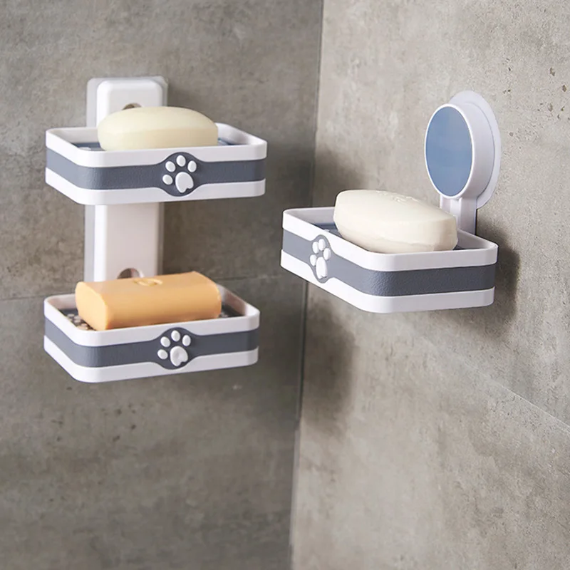 

Portable Soap Dishes For Bathroom Storage Box Wall Mounted Double Soap Holder With Drainage Tray Home Bathroom Accessories