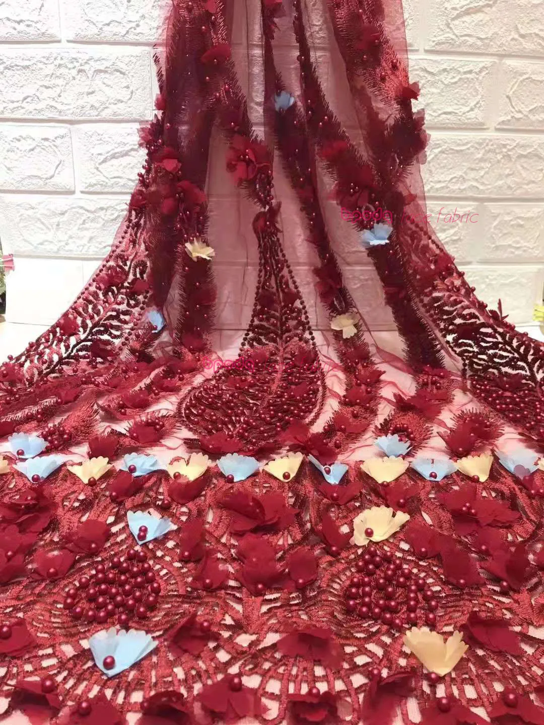 

High Quality Lace Fabric Beads Embroidered Applique Craft Designer Sewing Accessories For Cloth Wedding Dress Skirt 5 Yards