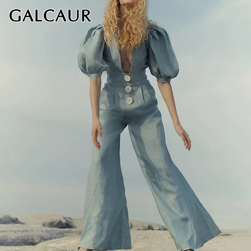 GALCAUR повседневные свободные женские комбинезоны v-образный вырез фонарь половина