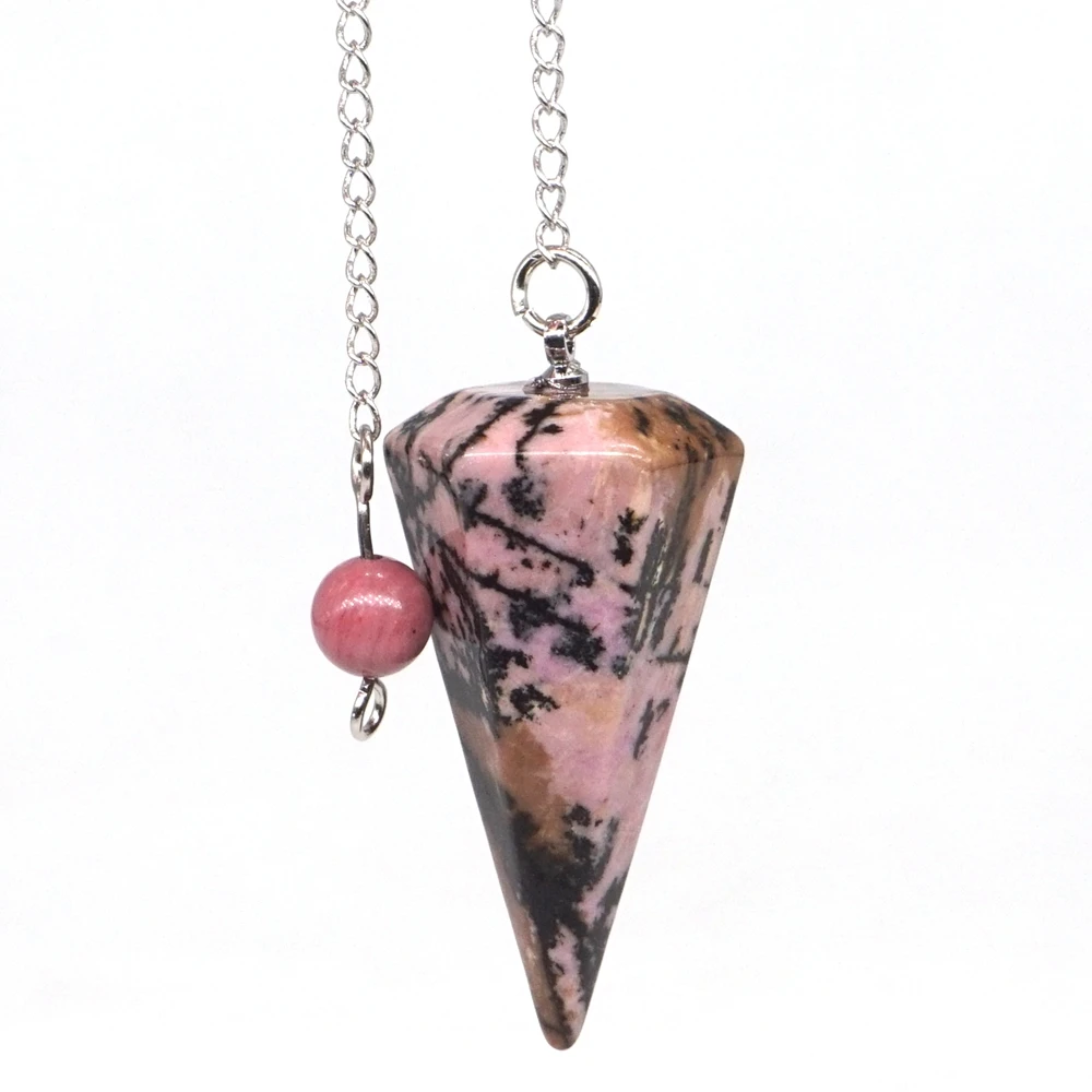 

Natural Gemstone Pink Black Rhodonite Bonded Pendulum Healing Crystal Reiki Dowsing Energy Chakra Tool