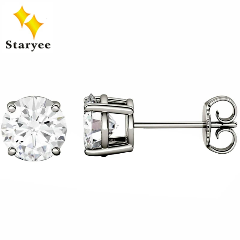 Классические серьги гвоздики с 4 когтями 18 К белое золото 0 5 карат бесцветные