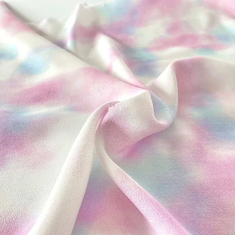

132cm width Super fairy pink blue tie-dyed dyed color pure cotton and linen fabric shirt and dress fabric