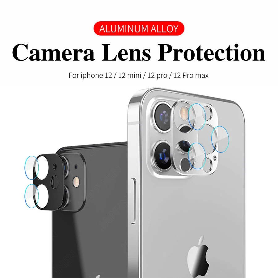 

2 in 1 mobile phone camera lens tempered glass for iPhone 12 Pro Max metal case Camera protective film for iPhone 12 mini case