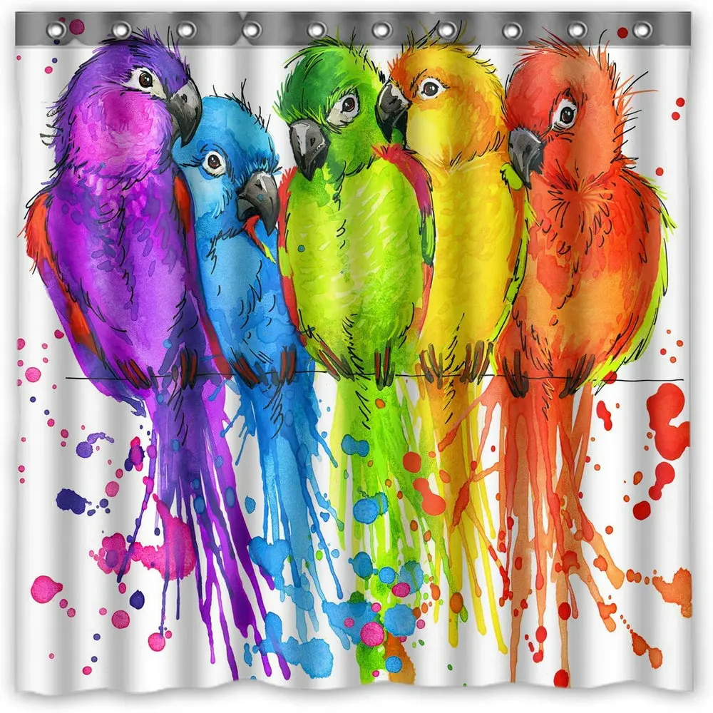 

Parrots Shower Curtain Jungle Animal Colorful Birds Tree Branches Bathroom Waterproof Polyester Curtains Home Decor With Hook