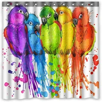 parrots shower curtain jungle animal colorful birds tree branches bathroom waterproof polyester curtains home decor with hook