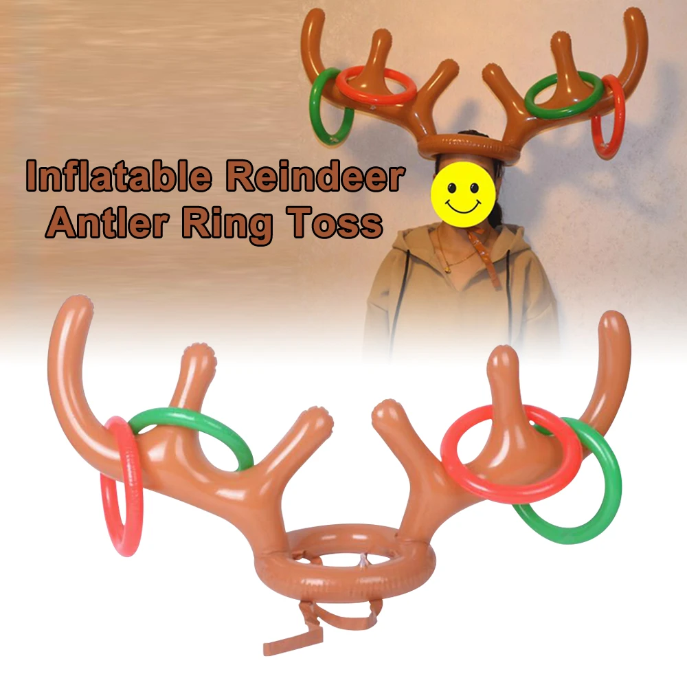 

Inflatable Santa Funny Reindeer Antler Deer Head Hat Ring Toss Christmas Holiday Party Game Supplies Toys 2