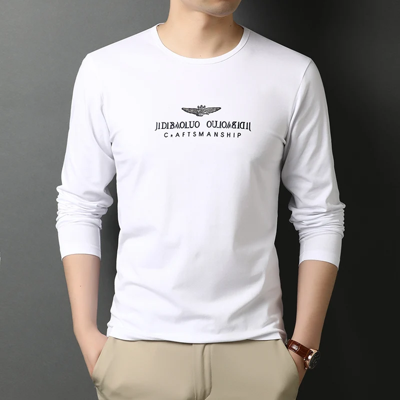 Мужская приталенная футболка с круглым вырезом и длинным рукавом | одежда