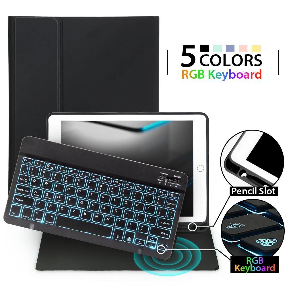 Цветная (RGB) Bluetooth клавиатура с подсветкой Чехол для iPad 9 7 2017 2018 2019 10 2 5th 6th 7th