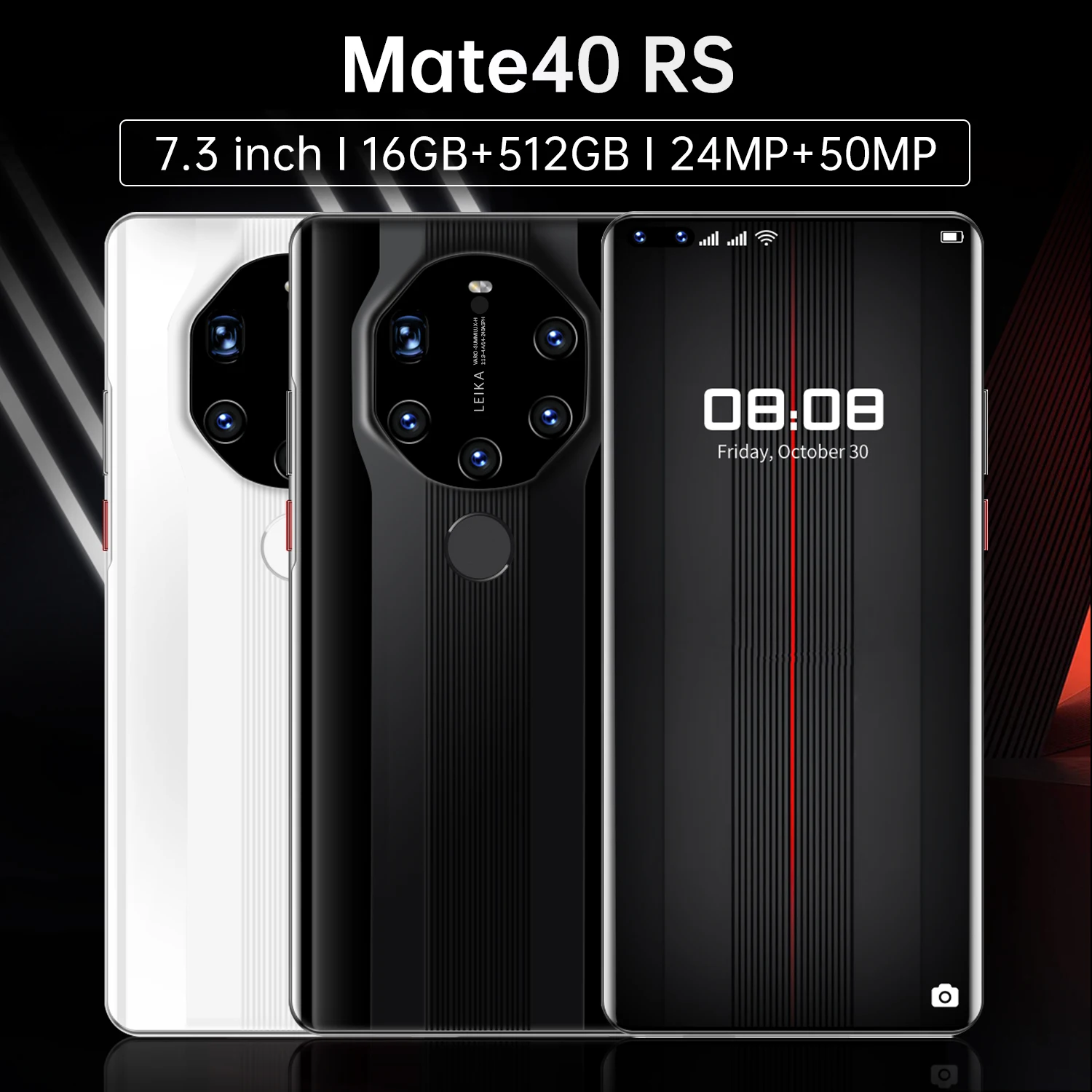 7 3inch left digging screen 5g fingerprint unlock smartphone with 16gb512gb for huawei mate40 rs cellphone samsung mobile phone free global shipping