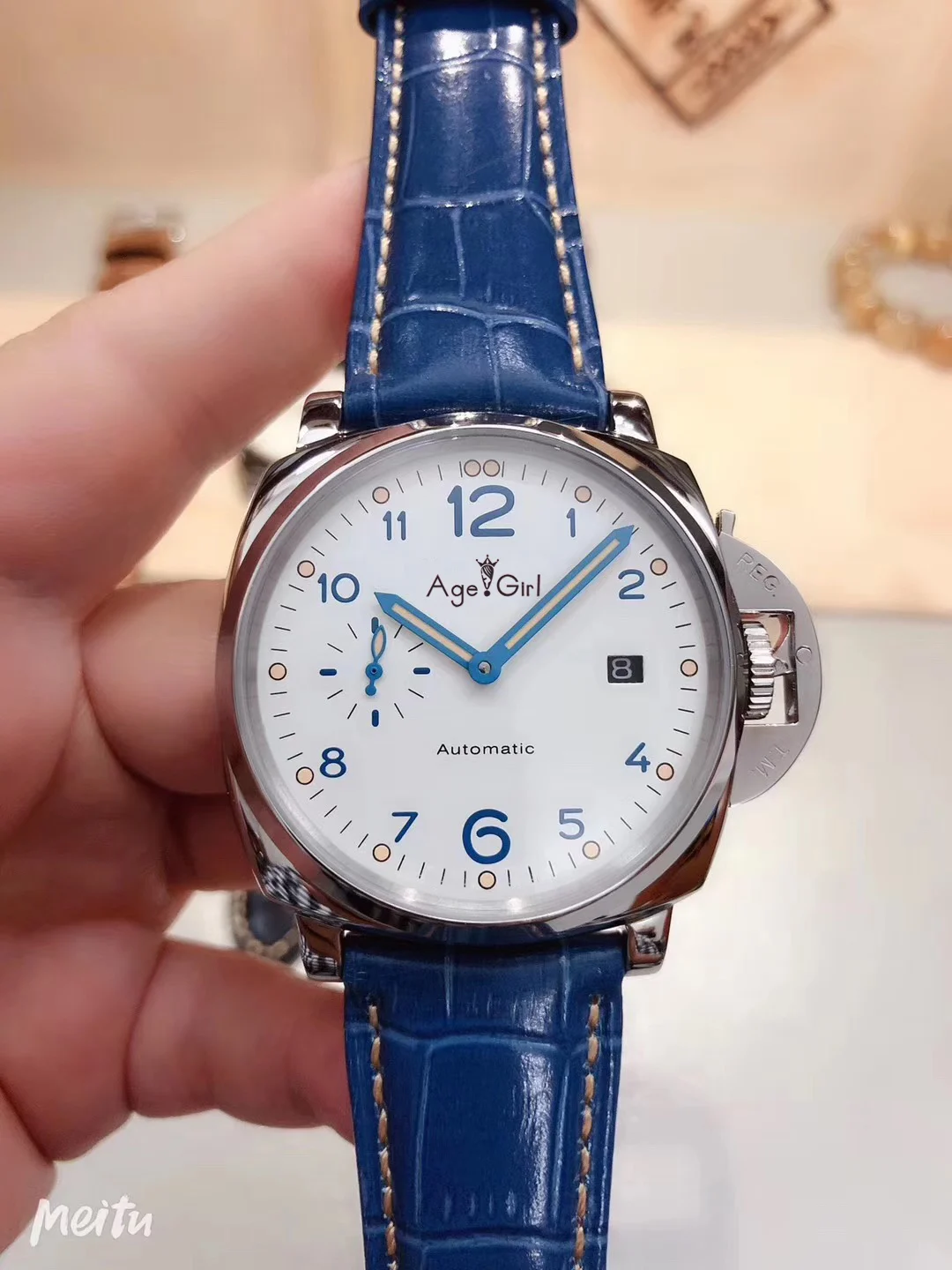 

Classic New Automatic Mechanical Lady Women Black Blue Leather Sapphire Stainless Steel White Dial Sport Due Watches AAA+