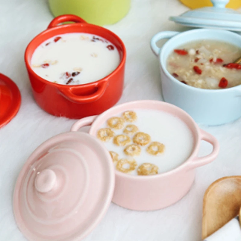 Керамическая пиала для риса столовая посуда с двумя ушами и крышкой чаши супа