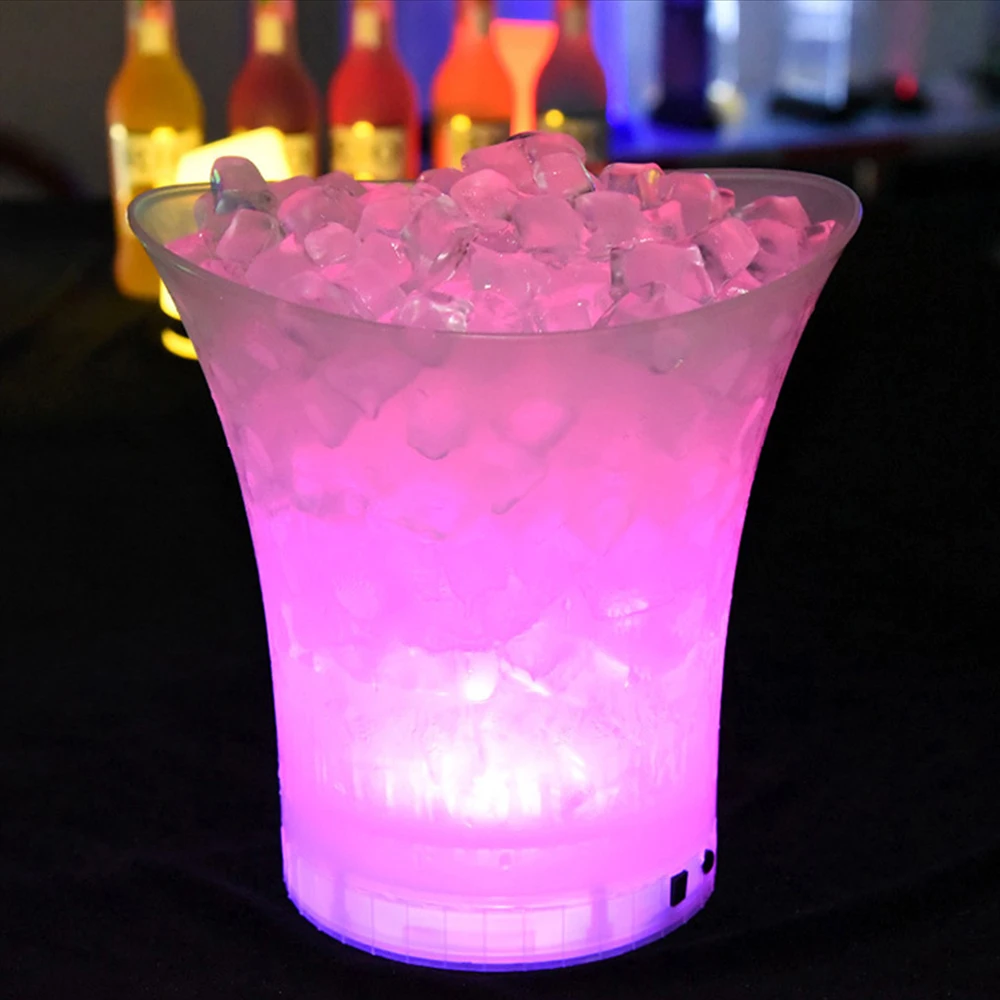 

New LED 5L Waterproof Plastic Ice Bucket 6 Color Bars Nightclubs Light Up Champagne Beer Night Party
