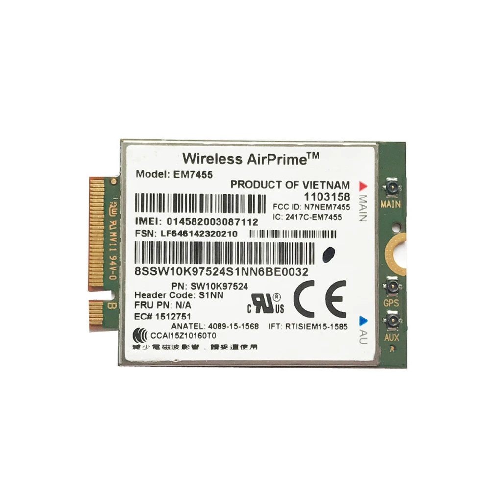 

EM7455 Module 4G LTE Wireless Network Card PCIe M2 WWAN 300Mbps for Lenovo ThinkPad T460 T470 L460 L470 X260 X1 P50 P70 Yoga Tab