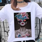 Летняя модная сексуальная красивая женская футболка с цветочным принтом Harajuku, Женская Эстетическая футболка, повседневные топы, футболка большого размера, одежда