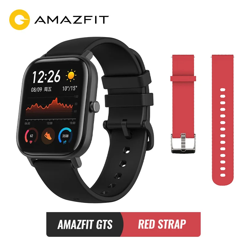 Black and red st Предпродажа Amazfit GTS Глобальная версия Умные часы SmartWatch GPS Бег Спорт ЧСС 5ATM Водонепроницаемый браслет AMOLED Amazfit - Цвет: Black and red st