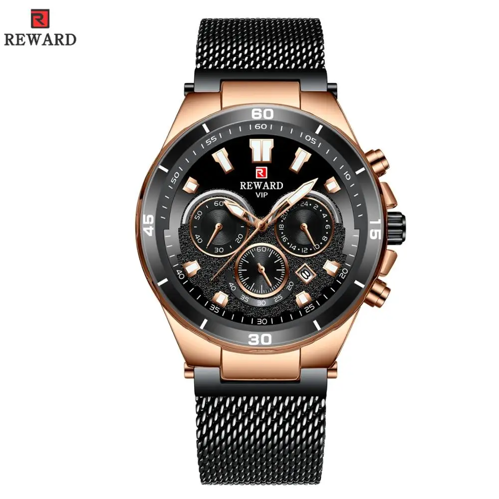 

REWARD Top Brand Quartz Men Watch Date Clock Complete Calendar Stainless Steel Business Wristwatches Fashion Sport Luxury Watch