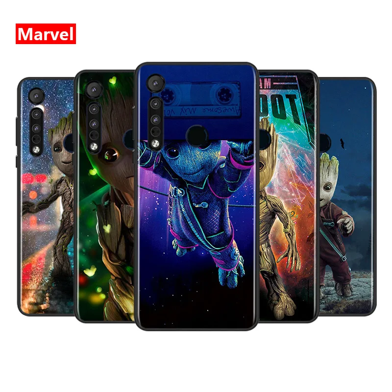 

Marvel Super Hero Avengers Groot For Motorola G9 G8 G Power One Fusion Edge E6 Plus Play Lite Soft TPU Silicone Black Phone Case