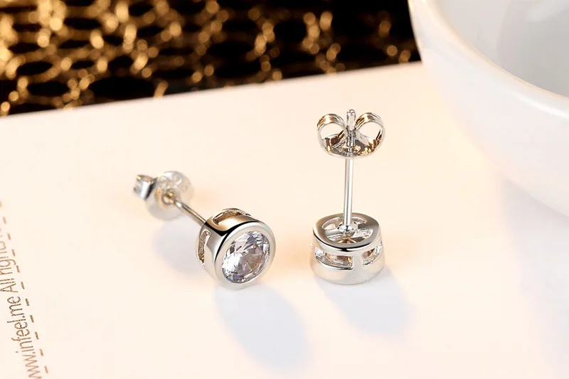 

925 Sterling Silver Zircon Round Bead Stud Earrings For Women Grils Kids Wedding Jewelry Female pendientes eh1416