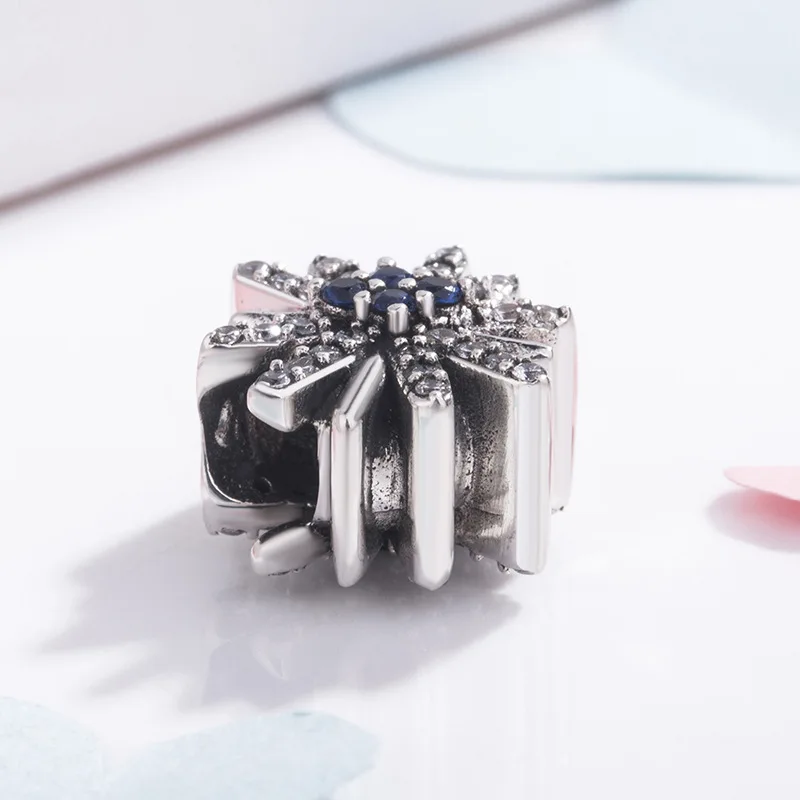

Genuine 925 Sterling Silver Bead Dazzling Fireworks Charm Clear Cz & Blue Crystal Fit pan Bracelet & Necklace Diy Jewelry