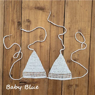 Baby Blue 13 цветов, ручная вязка, женский микро купальник, топ, экстремально сексуальный, хлопок, мини бикини, топ, для загара - Цвет: Baby Blue