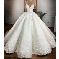 simple 3d flower appliques bridal ball gown princess spaghetti strap a line wedding dressfloor length custom made bridal dresses