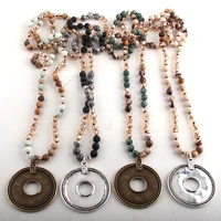rh fashion bohemian tribal jewelry multi stone beige glass long knotted metal circle pendant necklaces