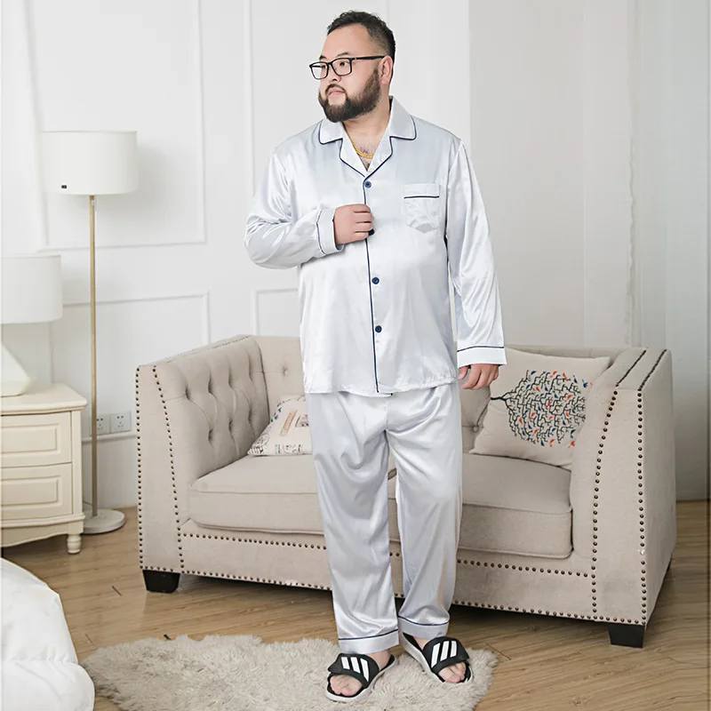 Summer Men's Viscose Fiber Pajamas Men's Summer Long Sleeve Thin Type for Spring and Autumn Winter Plus-sized Silk Homewear Set