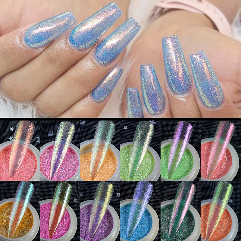 Градиентный Блестящий лак для ногтей порошок лазерное блестящее покрытие