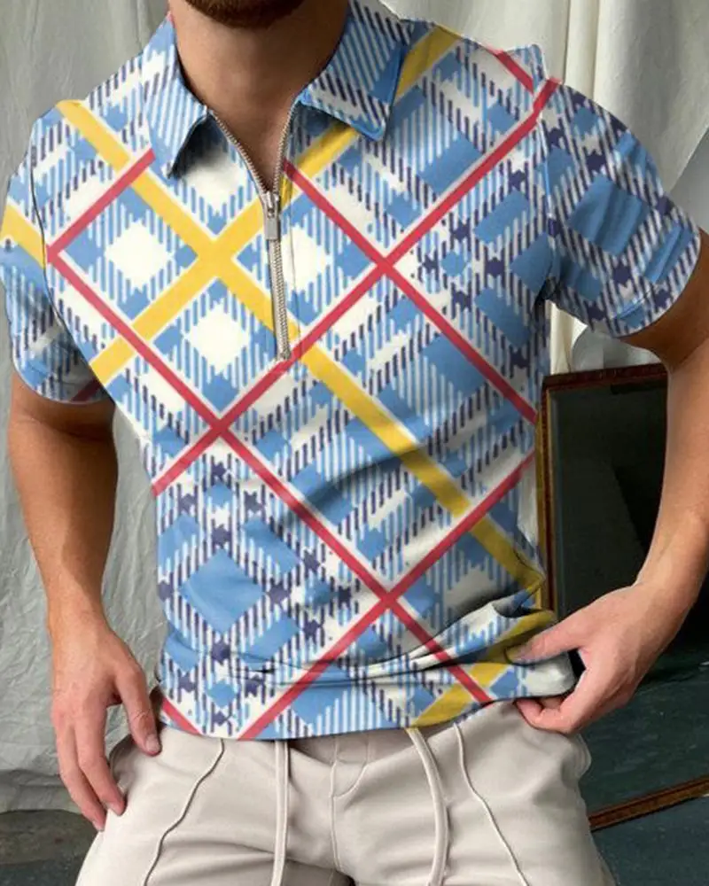 

Men's plus size fashion lapel Polo shirt, casual top, 3D printed Polo shirt, zipper, spring and summer camiseta para hom 2021