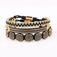 classic design high quality luxury stainless steel beads cz pave charm handmade macrame friendship bracelet set men jewelry gift
