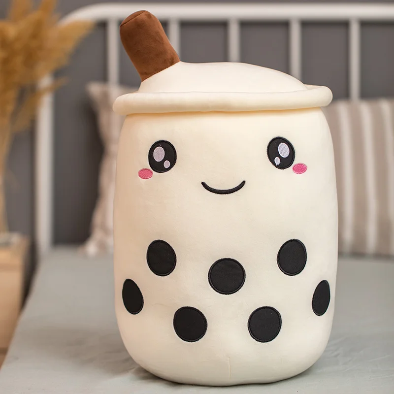 

25-70cm Cute Cartoon Fruit Bubble Tea Cup Shaped Pillow With Suction Tubes Real-life Stuffed Soft Back Cushion Funny Boba Food
