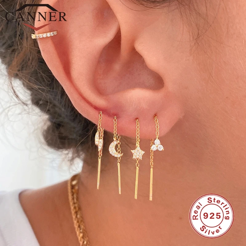 Серьги-подвески CANNER из 100% серебра 925 пробы с фианитами в виде цветка звезды Луны