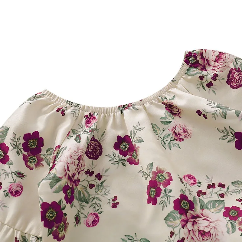Футболка с расклешенным рукавом и цветочным принтом для девочек повседневный