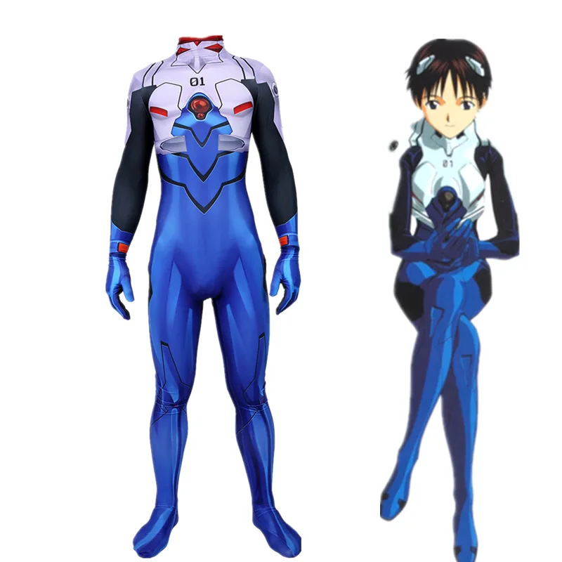 

Wholesale Japanese Anime EVA Ikari Shinji Jumpsuits Cosplay Costume Adult Kids Overall Fullbody Battle Zentai Drop Ship Bodysuit